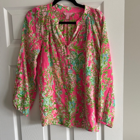 Lilly Pulitzer Tops - Lilly Pulitzer Vibrant Pink and Green Blouse